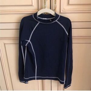 Lands end NAVY RASH GUARD long short sleeve blue shirt 5/6Y
